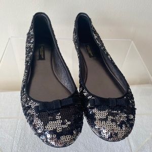 Dolce & Gabbana Silver Black Sequin Ballerina Italy Flats Size 37.5 Worn 1X